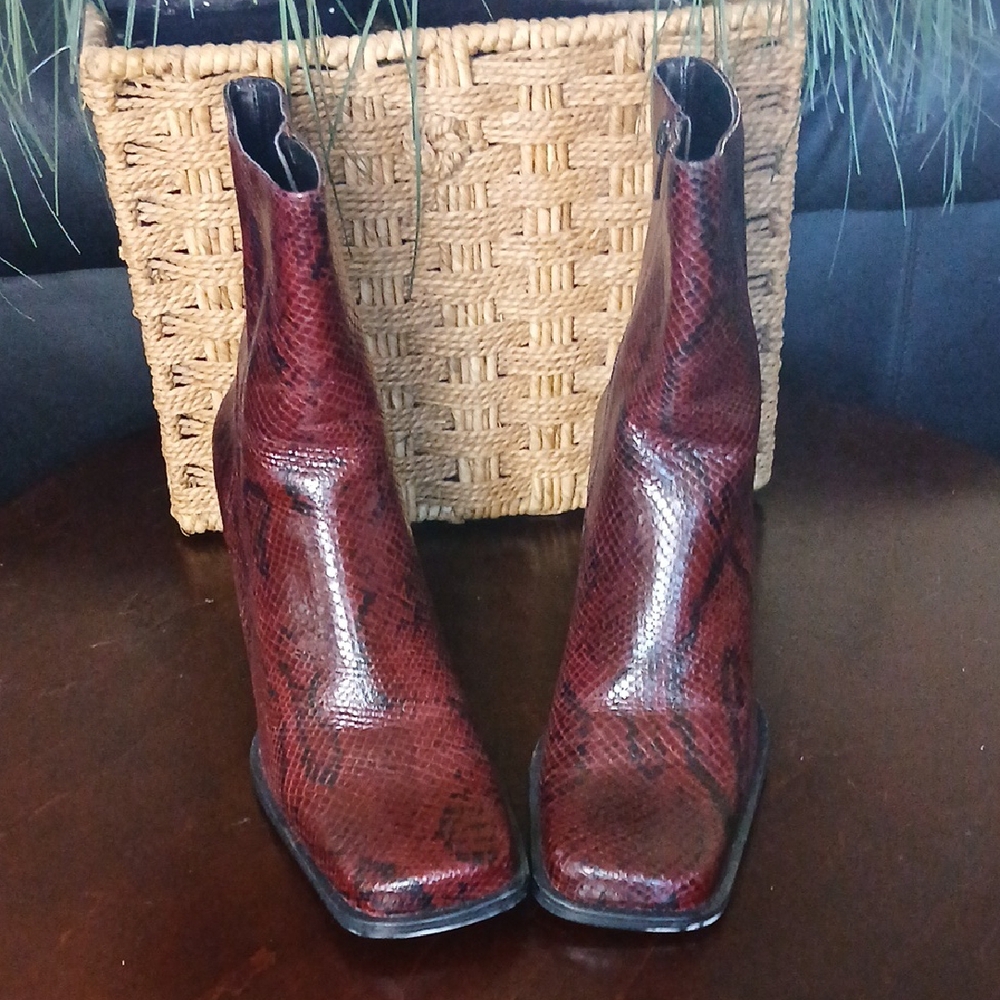 Women's Red Snakeskin Ankle Boots